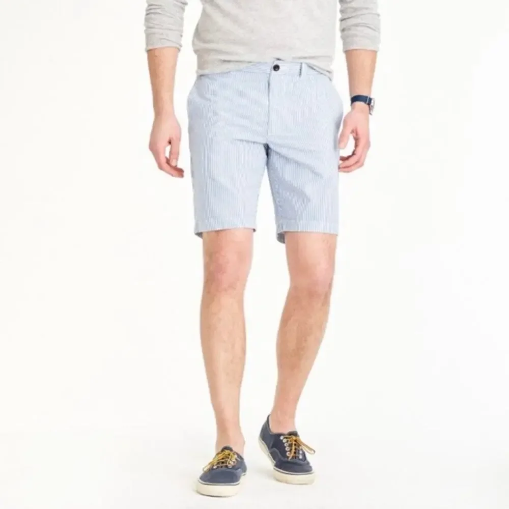 NWOT J CREW Shorts Men 34 9” Inseam Stripe Blue White Seersucker 4 Pocket Cotton